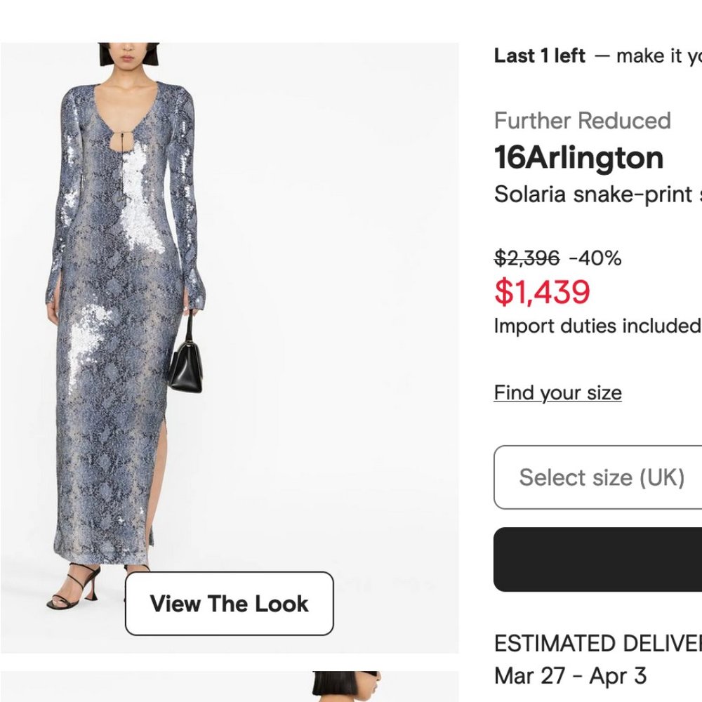 16Arlington, "Solaria" snake-print sequinned dress, size 36, silver / black - Picture 2 of 7